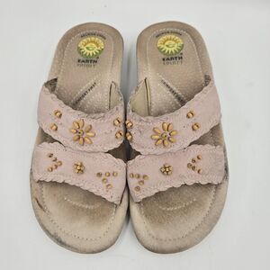 Earth Spirit Willow MW Shoes Women Sz 7.5 Leather Beaded Comfort Sandals Slides